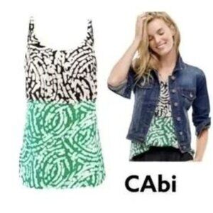 EUC - Cabi Hobnob Cami Sleeveless Tiered Tank Top Black Green